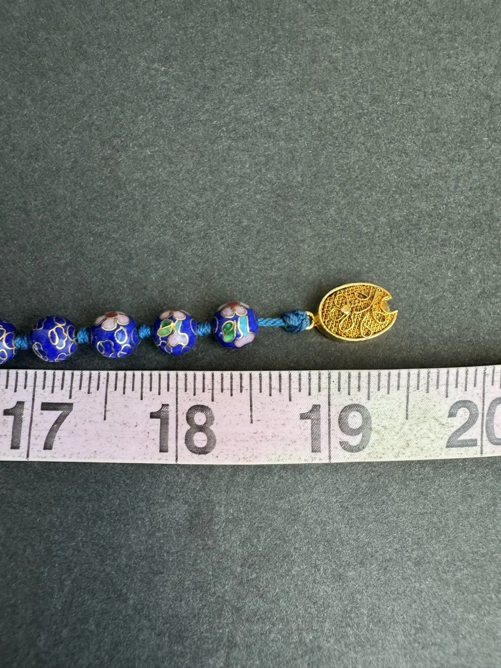 Vintage Cloisonné Necklace Cobalt Blue Beaded Chinese Export 10K Gold Plated 19